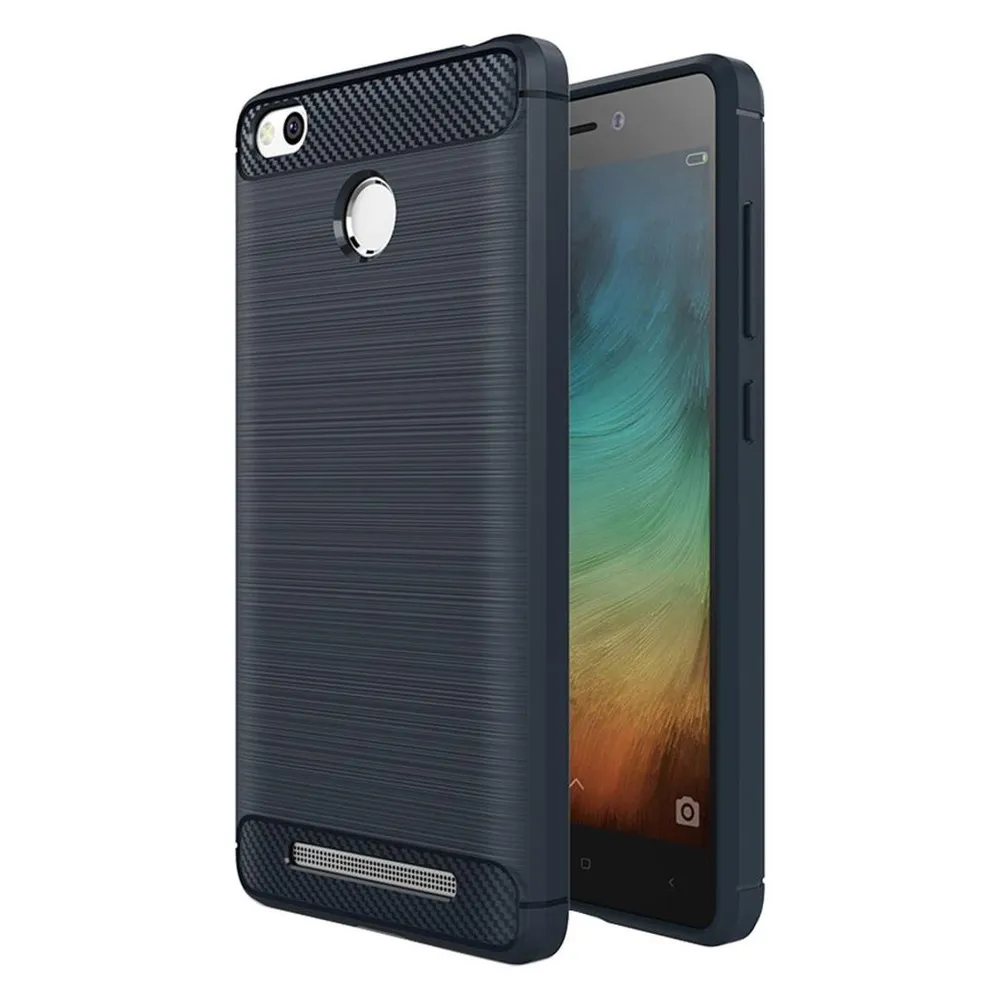 König Design Xiaomi Redmi 3s TPU Handy Case Carbon Fiber Optik Brushed Schutz Hülle Blau Neu