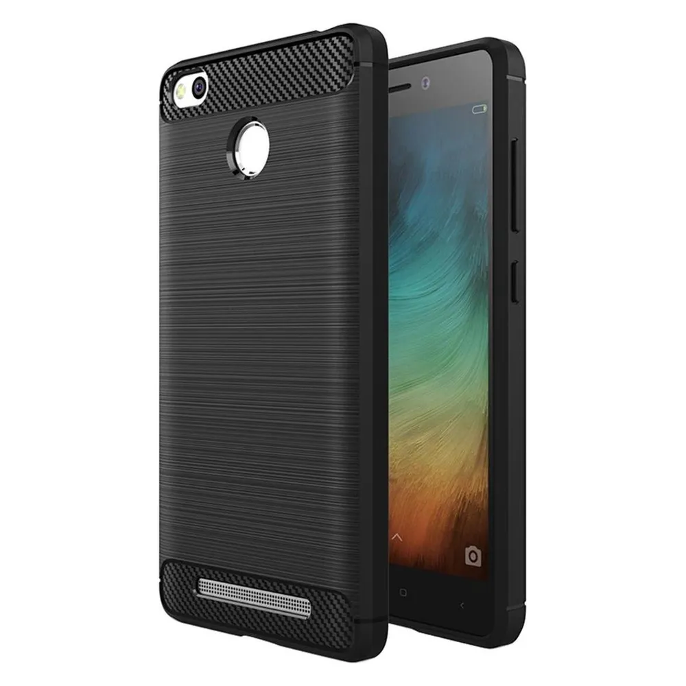 König Design Xiaomi Redmi 3s TPU Handy Case Carbon Fiber Optik Brushed Schutz Hülle Schwarz