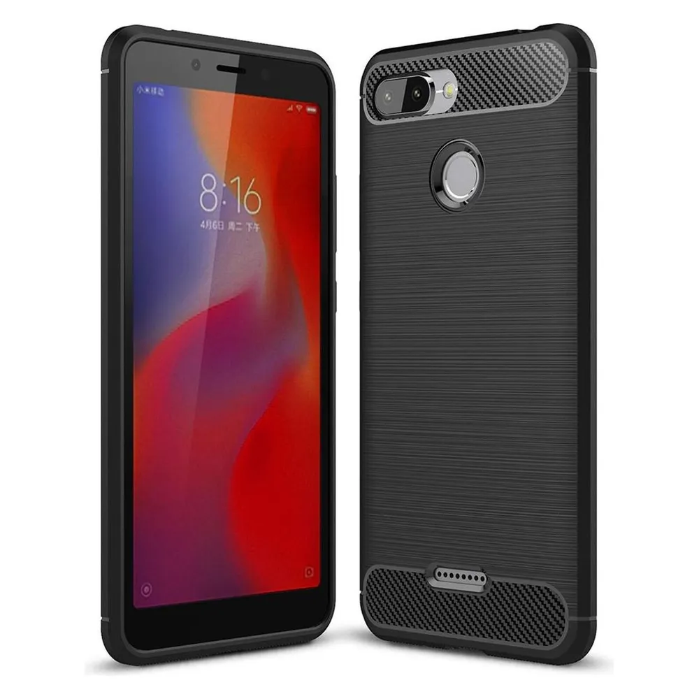 König Design Xiaomi Redmi 6 Case Carbon Fiber Optik Brushed Schutz Hülle Bumper Etui Schwarz