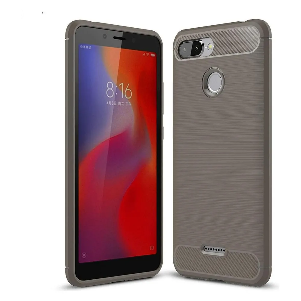 König Design Xiaomi Redmi 6 Case Carbon Fiber Optik Brushed Schutz Hülle Bumper Cover Grau