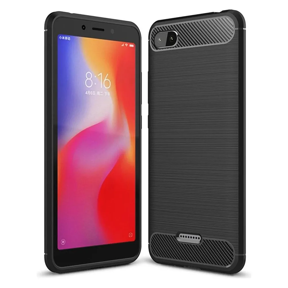 König Design Xiaomi Redmi 6A Case Carbon Fiber Optik Brushed Schutz Hülle Bumper Etui Schwarz
