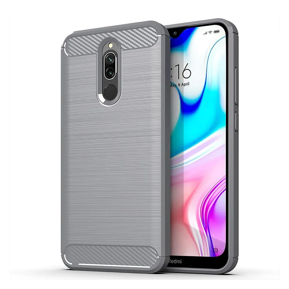 König Design Xiaomi Redmi 8 Hülle Case Handy Cover Schutz Tasche Schutzhülle Carbon Etui Grau