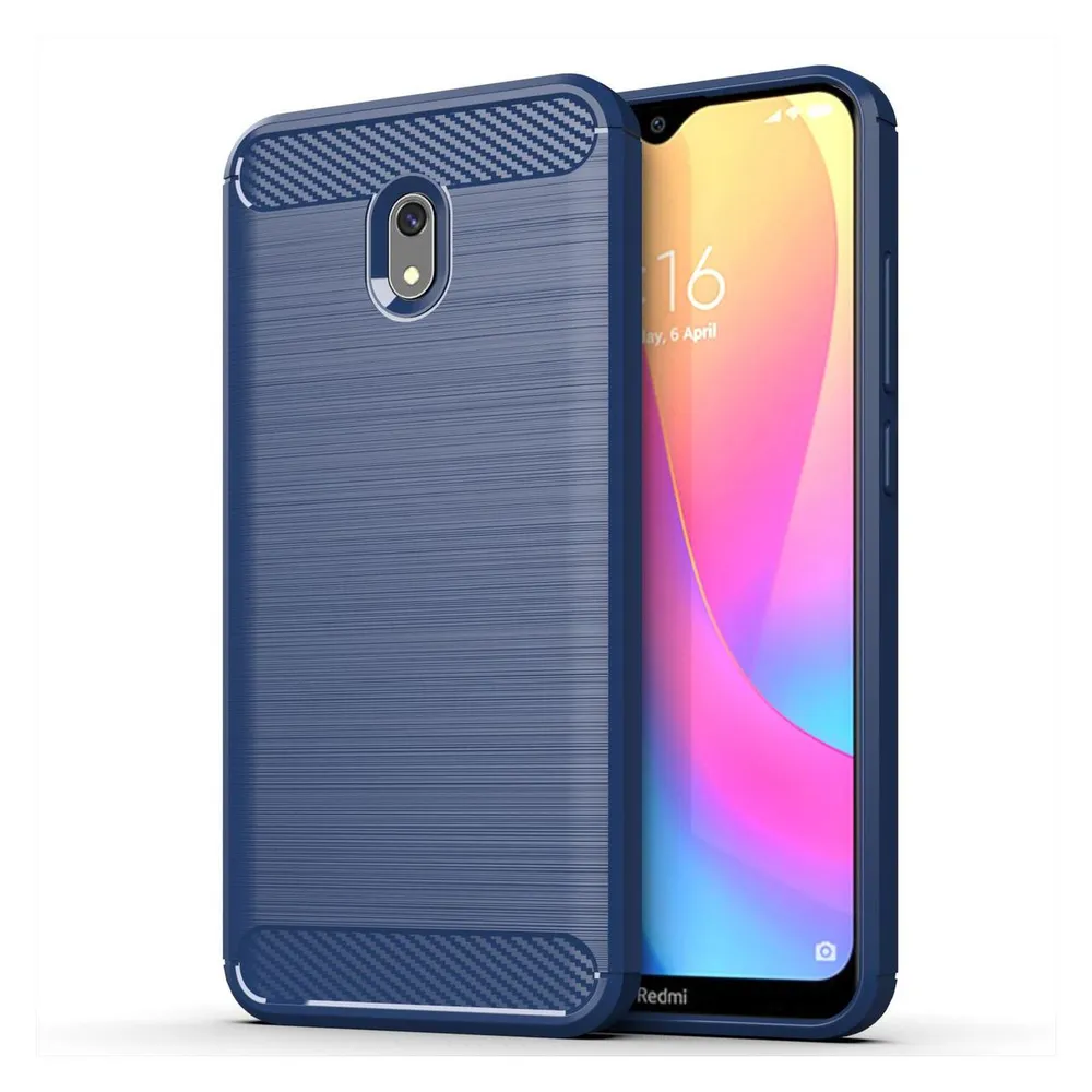 König Design Xiaomi Redmi 8A Hülle Case Handy Cover Schutz Tasche Schutzhülle Carbon Blau