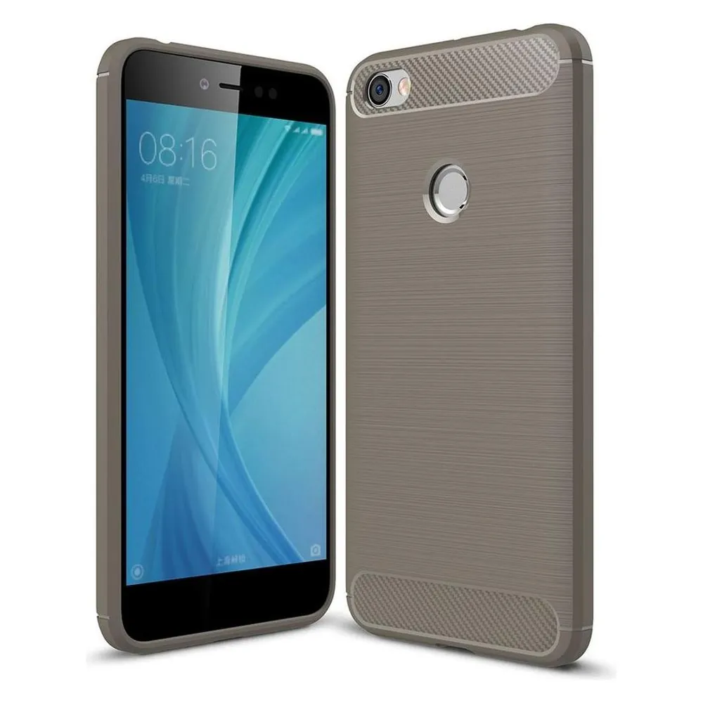 König Design Xiaomi Redmi Note 5A TPU Case Carbon Fiber Optik Brushed Schutz Hülle Grau Neu