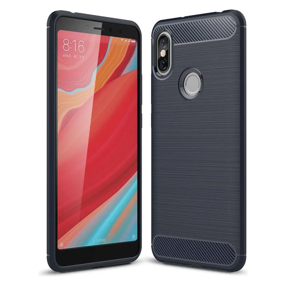 König Design Xiaomi Redmi S2 / Y2 TPU Case Carbon Fiber Optik Brushed Schutz Hülle Cover Blau