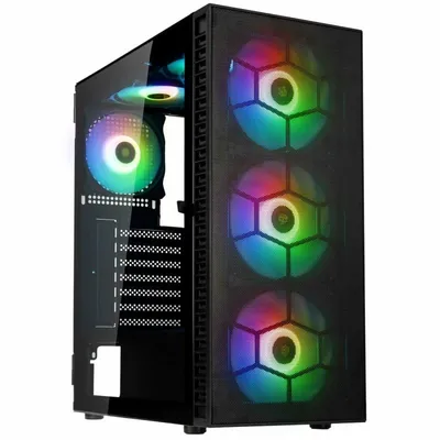 Kolink OBSERVATORY HF MB, schwarzer ATX-Gaming-Tower mit gehärtetem Glas, 3 x 140 mm