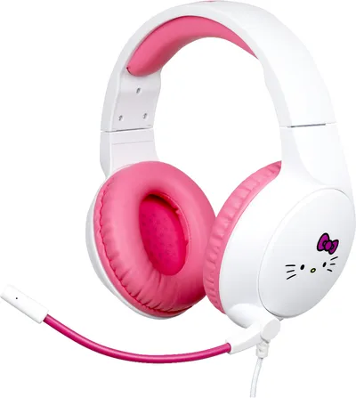 Konix Hello Kitty Gaming Kopfhörer mit Kabel 3,5 mm, Mikrofon, Lautstärkeregelung, rosa weiß
