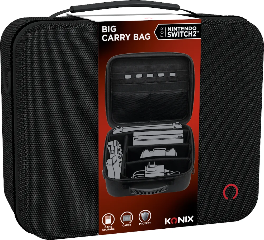 Funda Konix 61889000093 Hardshell Schwarz Rot Nintendo Switch OLED stoßfest 14 Kartenfächer