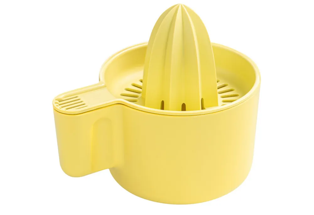 KONZEPT Zitruspresse Orangenpresse mit Behälter 500ml mit Ausguss, Manuelle Saftpresse, ideal für Zitronen, Orangen, Limetten – Gelb