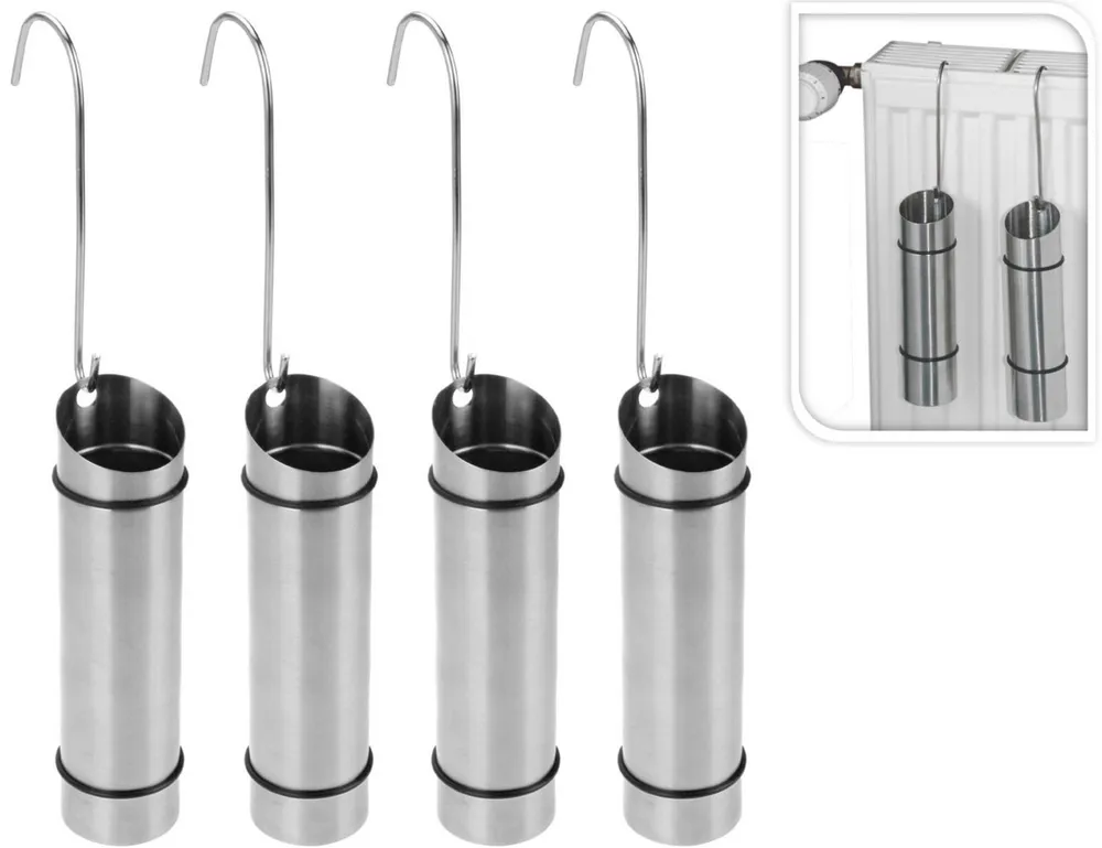 Koopman Luftbefeuchter Verdunster Edelstahl Heizkörper 4 er Set, Haken zum Einhängen, 150 ml, Gummiring, einfache Montage, Edelstahl