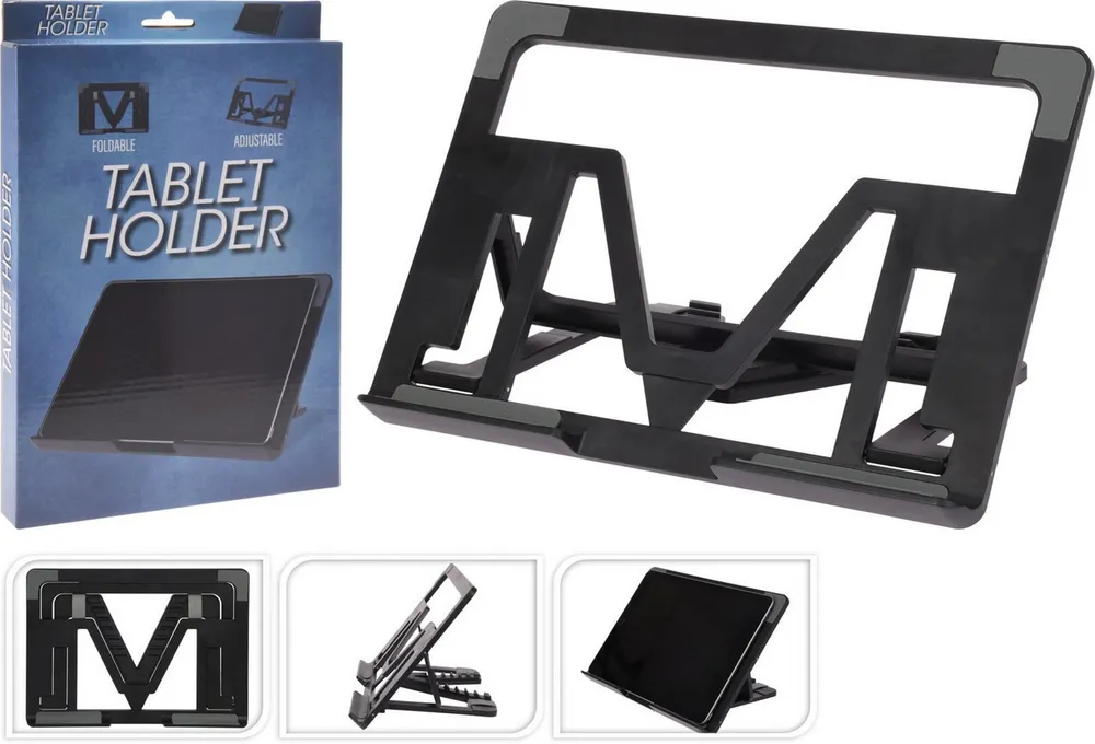 Koopman Tablet-Ständer Halterung Aufbewahrung Kunststoff 26 x 18 cm Schwarz Klappbar, (Stück, 1-tlg., Packung, Universell, Tablet-Halterung, Tablet-Halter, Kunststoff, Klappbar)