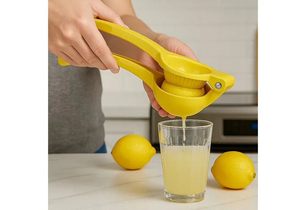 Koopman Zitruspresse Zitronenpresse Limettenpresse Zitrusfrüchte Presse 22cm Gelb Aluminium, 0 W, Presse, Saftpresse, für alle Zitrusfrüchte, 22cm lang, Aluminium