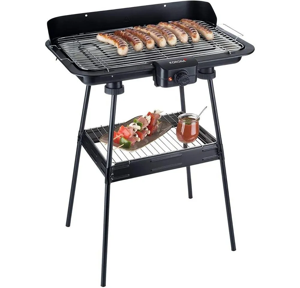 KORONA Elektro-Standgrill 46221 Elektrischer Standgrill / Elektrogrill mit Windschutz, XXL Grillrost, große Grillfläche, 2200W, als Tischgrill verwendbar