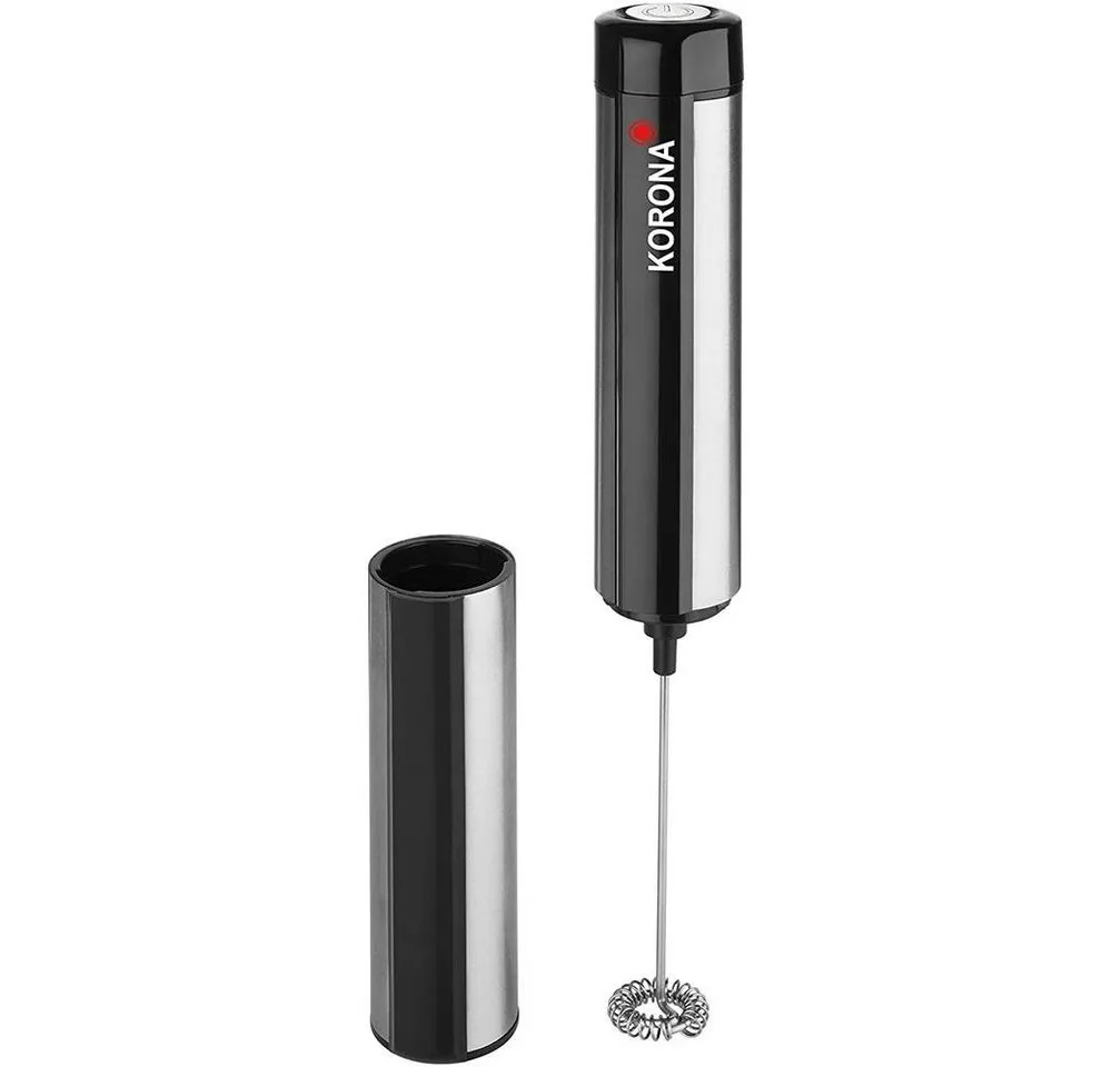 KORONA Milchaufschäumer tragbarer Milchaufschäumer 18010, Batteriebetrieben, mit Abdeckkappe, Edelstahl-Rührstab, Batterien inklusive, Farbe: Edelstahl / Schwarz