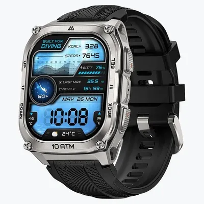 Kospet Tank M4 Bluetooth GPS 50mm AMOLED Silber Schwarzes Armband One size Wasserdicht IP69K SpO2 Pulsmesser