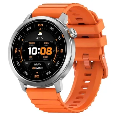 Kospet Orb Bluetooth 44mm AMOLED Silber Armband Orange IP68 SpO2 Pulsmesser Schlaf SOS