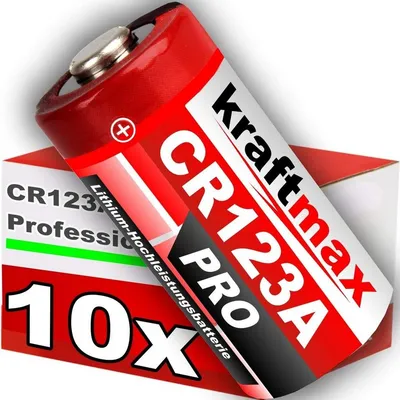kraftmax 10er Pack CR123 / CR123A Lithium Hochleistungs- Batterie Batterie, (3 V V, 1 St), Hohe Energiedichte bei kompakter Bauform