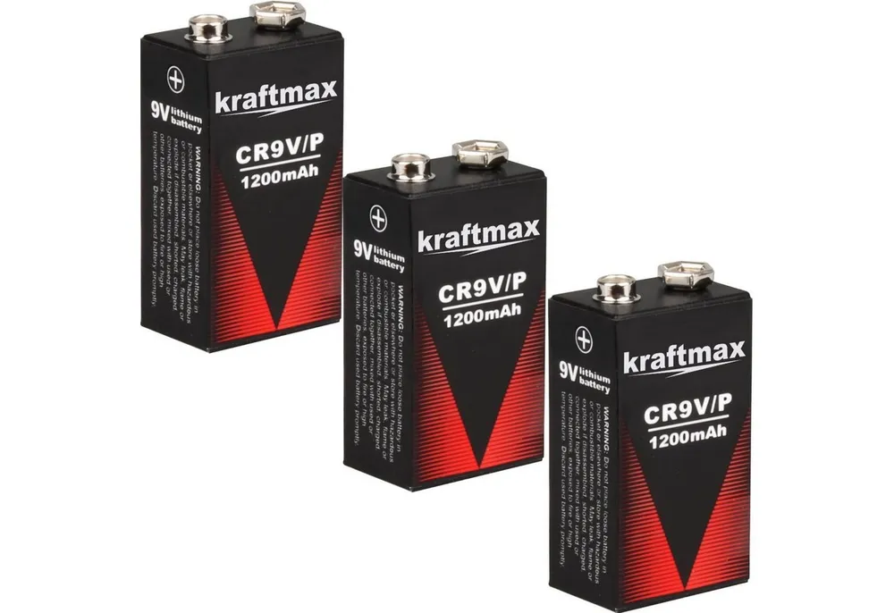 kraftmax 3X 9V Block Lithium Hochleistungs- Longlife Batterien für Rauchmelder Batterie