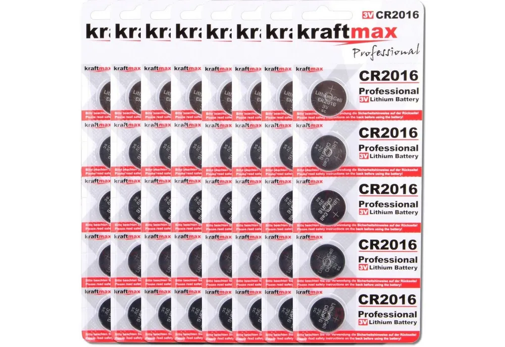 kraftmax 40er Pack CR2016 Lithium Hochleistungs- Batterie / 3V Knopfzelle Knopfzelle, (1 St)