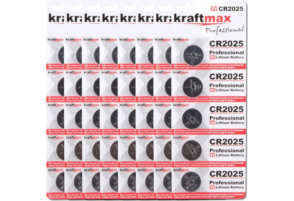 kraftmax 40er Pack CR2025 Lithium Hochleistungs- Batterie / 3V Knopfzelle Batterie, (1 St)