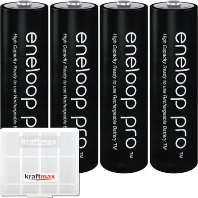 kraftmax 4er Pack Eneloop XX Pro Mignon AA Akkus 2550 mAh in Kraftmax Akkubox Akku Mignon 2550 mAh (1,2 V V, 1 St), Hohe Kapazität für Geräte mit hohem Energiebedarf
