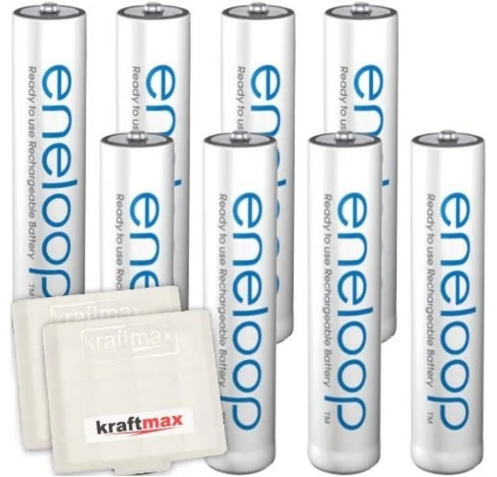 kraftmax 8er Pack Panasonic Eneloop AAA / Micro Akkus Akku-Set Panasonic Eneloop AAA Micro AAA 800 mAh (1,2 V V), bis zu 2100 Ladezyklen