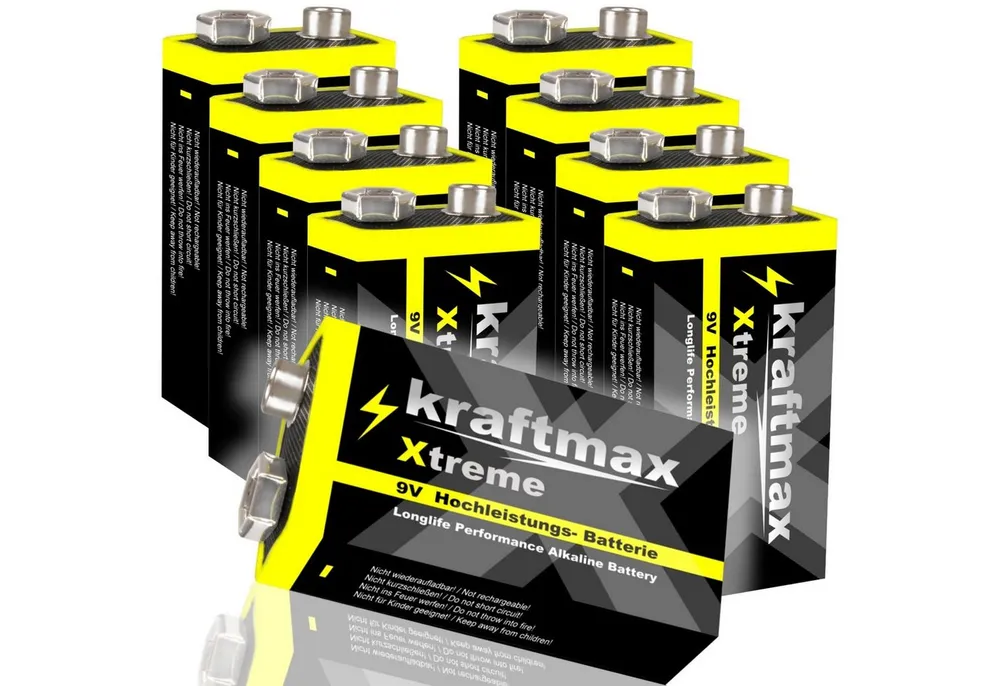 kraftmax 8er Pack Xtreme 9V Block Longlife Batterien 6LR61 9 Volt Batterie, 6LR61 / E-Block / MN1604 (9 V V)