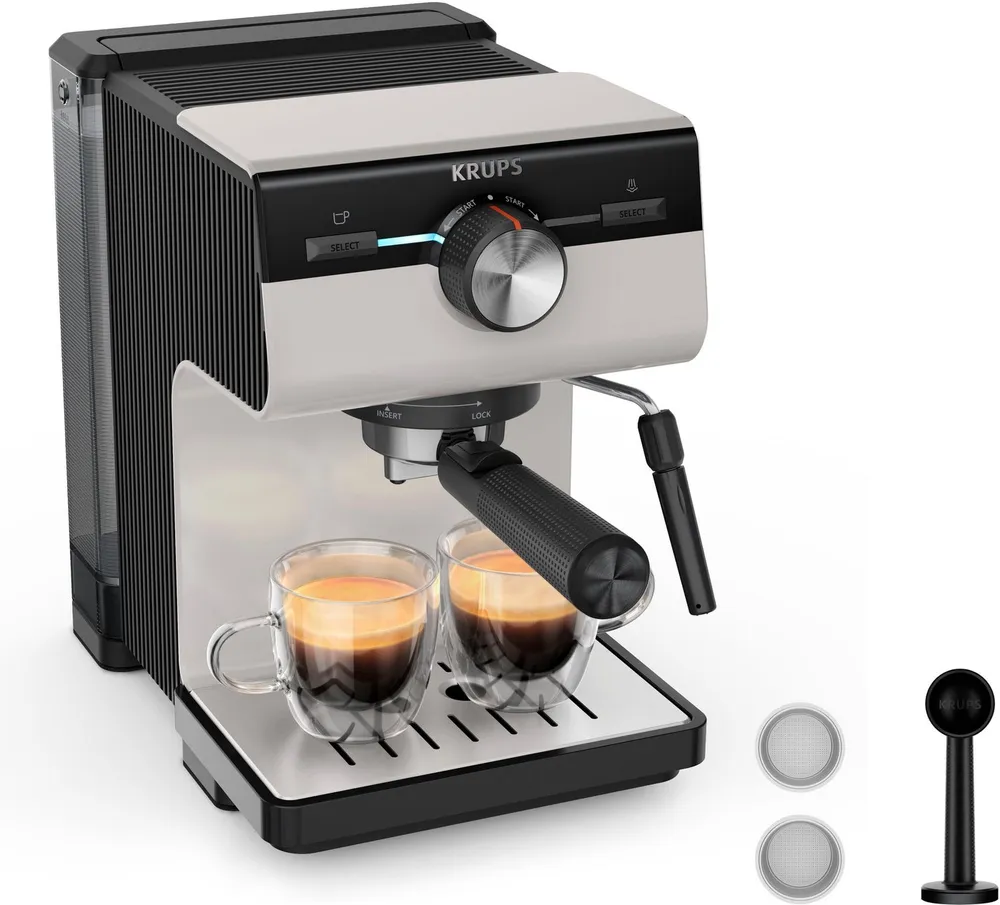 Krups Espressomaschine XP381B Authentic, Siebtäger, intuitives Bedienfeld, Milch-Aufschäumdüse, 2 Siebeinsätze