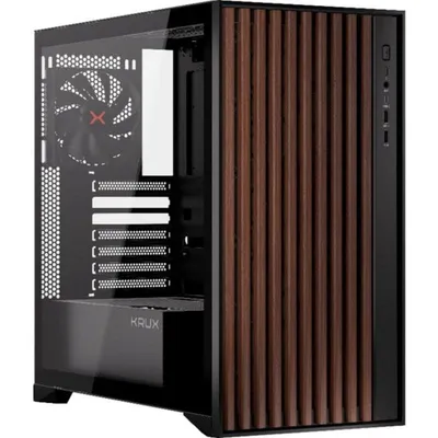 PC-Gehäuse Krux Palum Midi-Tower ATX mit Fenster Schwarz und Holz