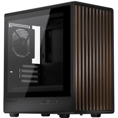 PC-Gehäuse Krux Helio microATX Schwarz/Holz Temperglas