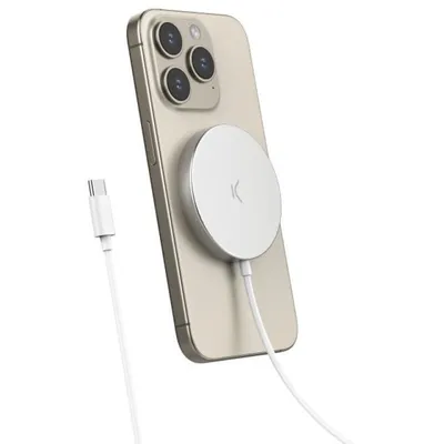 Ksix MagniBoost Kabelloses Ladegerät, kompatibel mit Apple Magsafe mit Wireless Charging 2.0, weiß