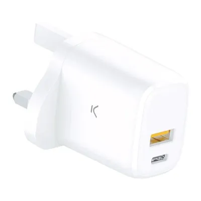 Ksix UK GaN PD Netzwerk-Ladegerät, Schnellladung, 20 W, USB-C + USB-A, Weiß