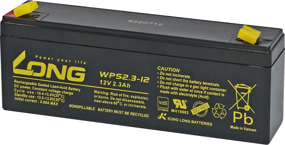 KUNG LONG Blei-Akkumulator WPS2.3-12-M/F1, 12 V- / 2,3 Ah