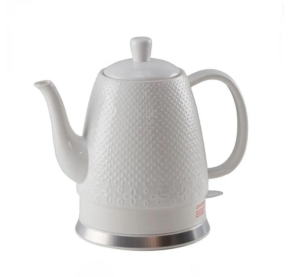 KVOTA Wasserkocher elektrisch aus Keramik, 1,5 Liter,weiß, Design Sakura, Schwanenhals., 1.5 l, 1500 W, Schwanenhals, Keramik