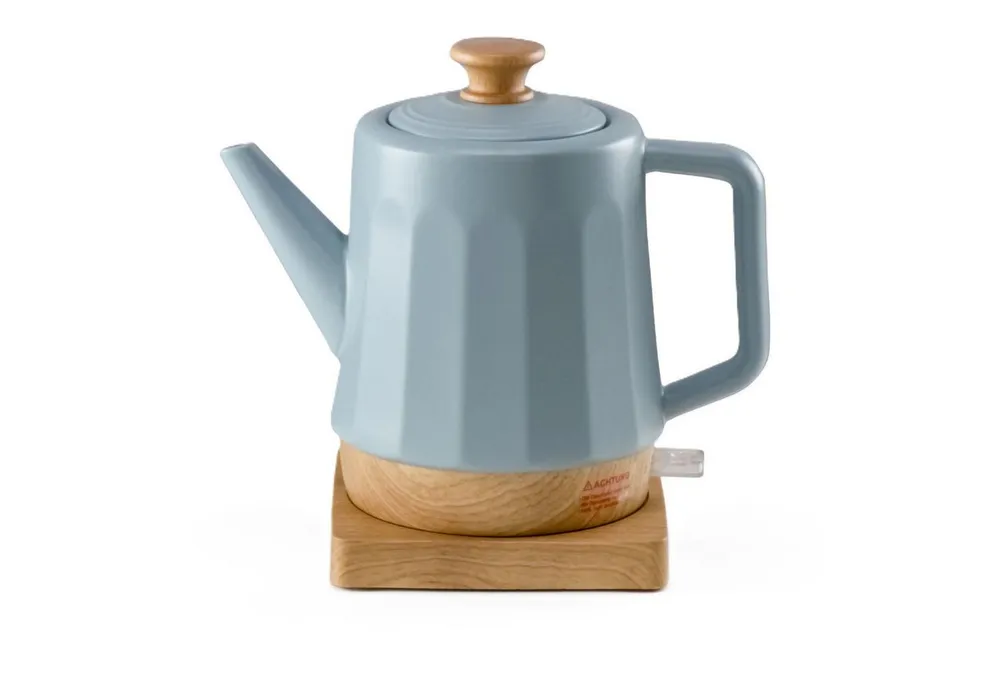 KVOTA Wasserkocher elektrisch, aus Keramik, 1,5 Liter, Grau-Blau "Harmonie" Teakettle., 1.5 l, 1500 W