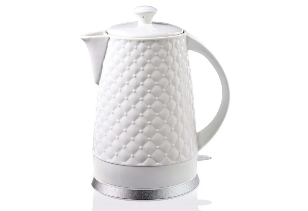 KVOTA Wasserkocher elektrisch, aus Keramik, Teekessel 1,8 L, 1500W, weiß, Gesteppt-Design, 1.8 l, 1500 W, Modernes Öko-Design