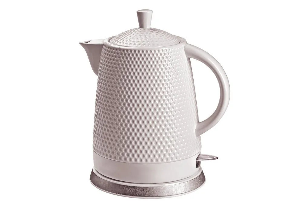 KVOTA Wasserkocher elektrisch,Keramik "Weißer Schwann" Noppen-Design, 1.5 l, 1500,00 W, Smartes-Keramik-Design