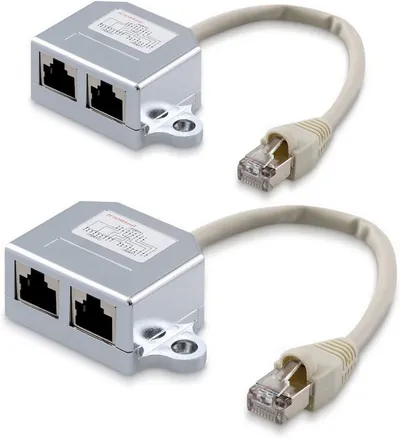kwmobile 2x Netzwerkkabel Splitter Anschlussverdoppler Netzwerk LAN Verteiler Netzwerkkabel, (21.00 cm), T-Adapter LAN-Kabel - RJ45 Stecker auf 2x RJ45 Ethernet