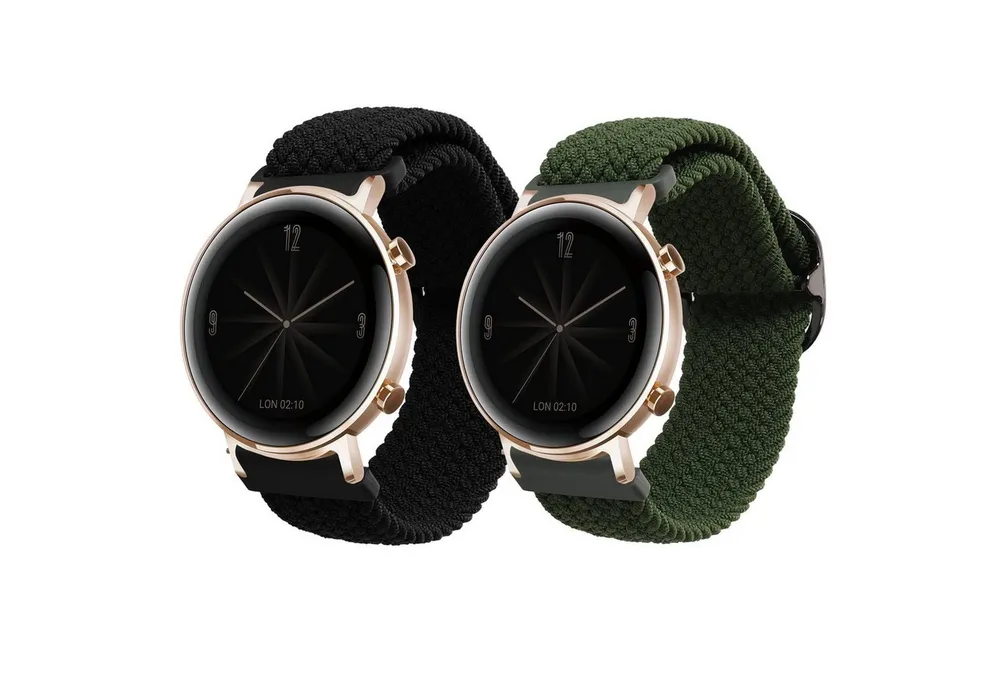 kwmobile Armband für Huawei Watch GT3 (42mm) / Watch GT2 (42mm) / Watch 2 Smartwatch, 2-tlg., Nylon Fitnesstracker Sportarmband Band - Innenmaße von 19 - 20 cm