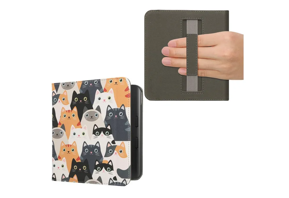 kwmobile E-Reader-Hülle Schutzhülle für Kobo Kobo Libra Colour / Tolino Vision Color Hülle, eReader Flip Case mit Handschlaufe und Auto Sleep Funktion