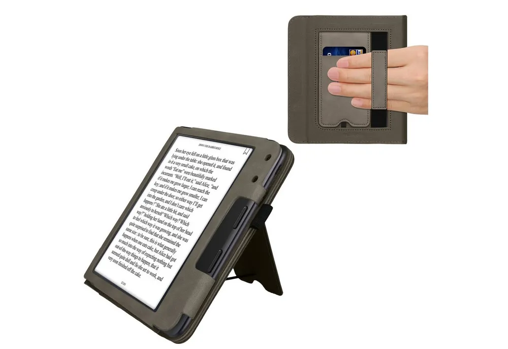 kwmobile E-Reader-Hülle Schutzhülle für Kobo Kobo Libra Colour / Tolino Vision Color, Handschlaufe - Cover Herz Brush Design