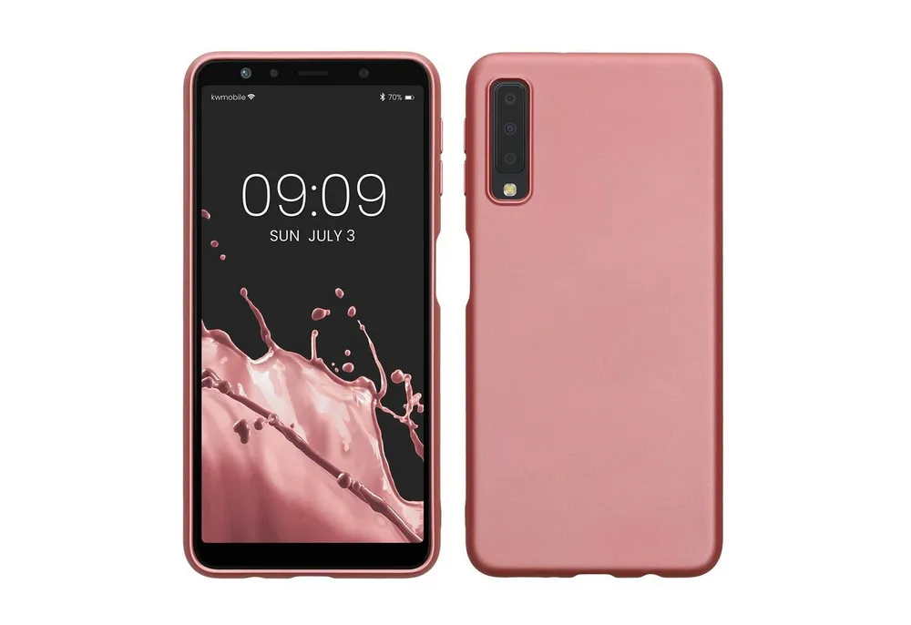 kwmobile Handyhülle Handyhülle für Samsung Galaxy A7 (2018) Hülle, Silikon Case metallisch schimmernd - Schutzhülle Cover