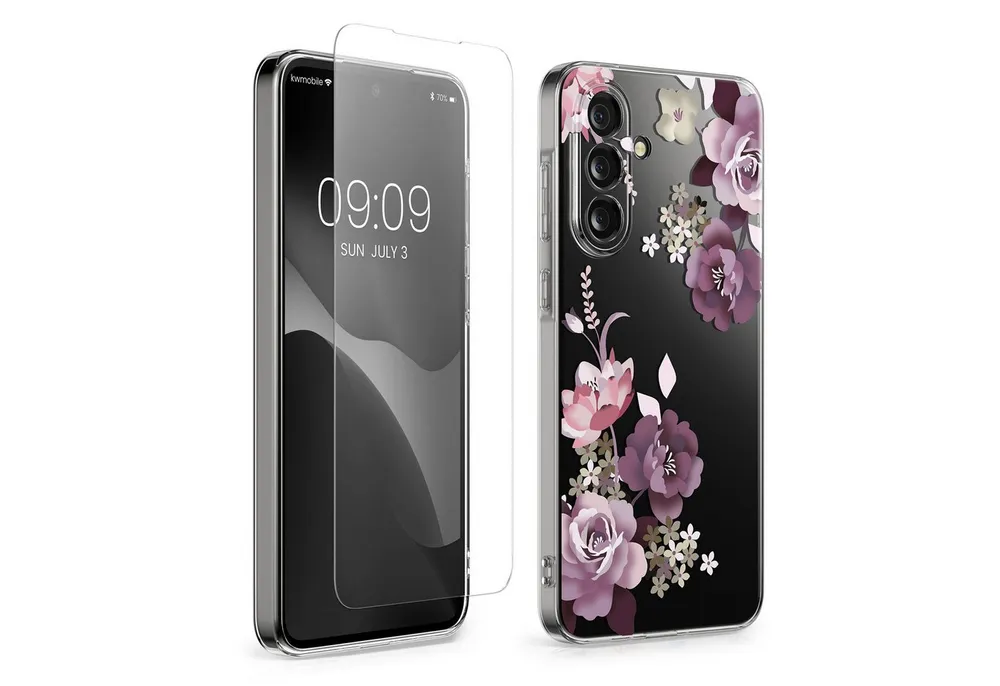 kwmobile Handyhülle Hülle für Samsung Galaxy A56 5G Handyhülle - Silikon, Case mit Schutzfolie Blumenblüten und Rosen Design
