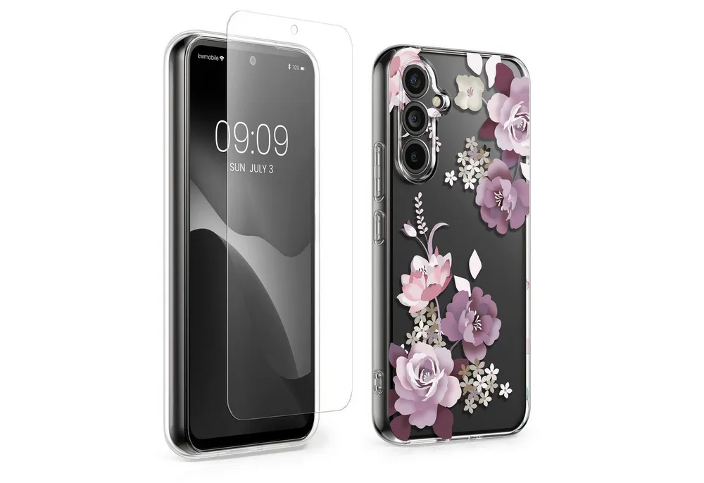 kwmobile Handyhülle Hülle für Samsung Galaxy A54 5G Handyhülle - Silikon, Case mit Schutzfolie Blumenblüten und Rosen Design