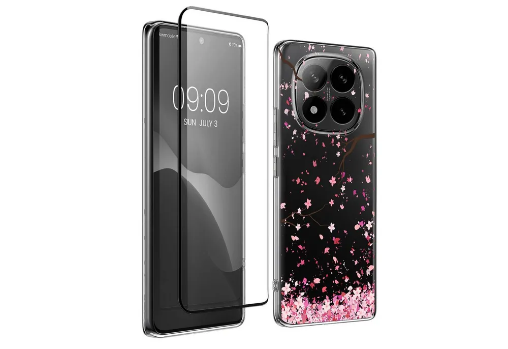 kwmobile Handyhülle Hülle für Xiaomi Redmi Note 14 Pro 5G / Poco X7 Handyhülle - Silikon, Case mit Schutzfolie Kirschblütenblätter Design