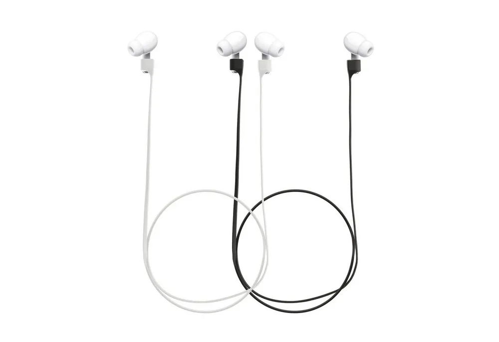 kwmobile Kopfhörer-Schutzhülle Halteband Set magnetisch für Apple Airpods 1 / 2 / 3 / Pro 1 /2, 2x Kopfhörer Halter Band Strap in Schwarz Weiß - 80 cm
