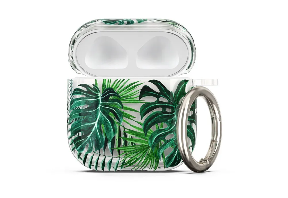 kwmobile Kopfhörer-Schutzhülle Hülle für Apple Airpods 4 Grün Transparent, Weiche TPU Schutzhülle - Cover Case Tropische Pflanzen Design