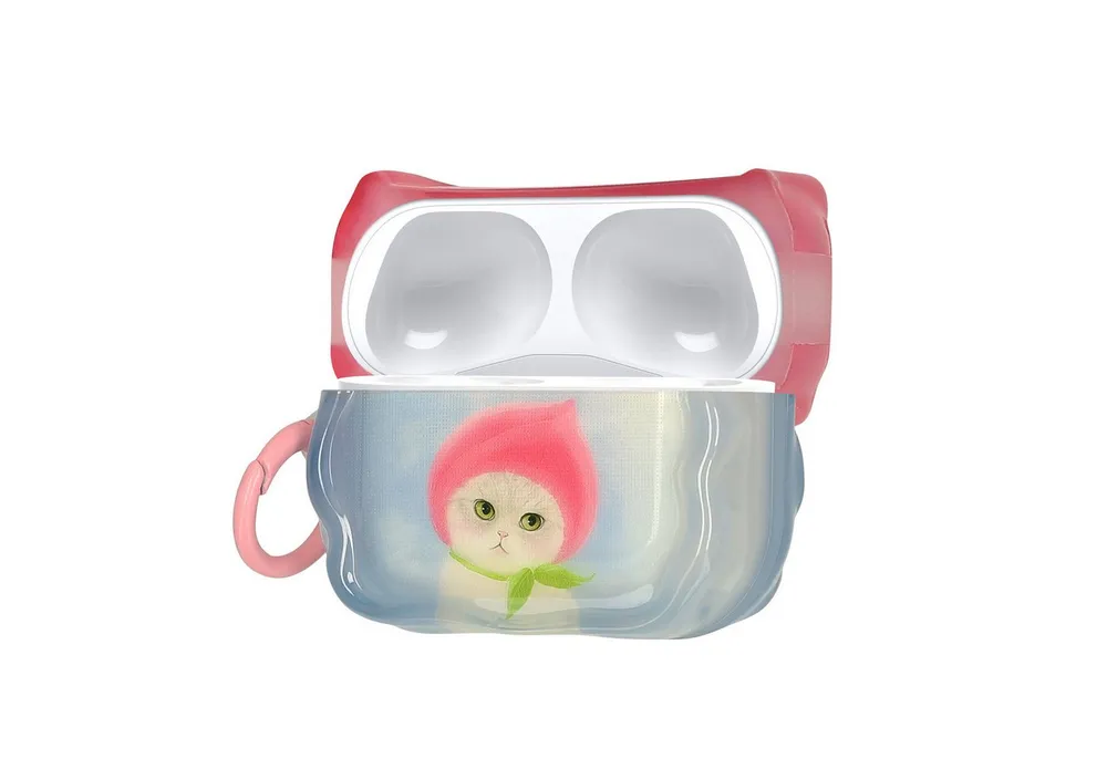 kwmobile Kopfhörer-Schutzhülle In-Ear Kopfhörer Case für Apple Airpods Pro 3, Hülle mit Karabiner - Headphones Case - Katze mit Pfirsichhut Design