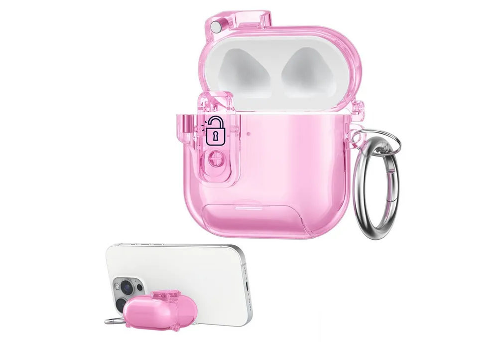 kwmobile Kopfhörer-Schutzhülle Kopfhörer Case fürApple Airpods 4 Hülle, Headphones TPU Cover mit Standfunktion und Sicherheitsverschluss