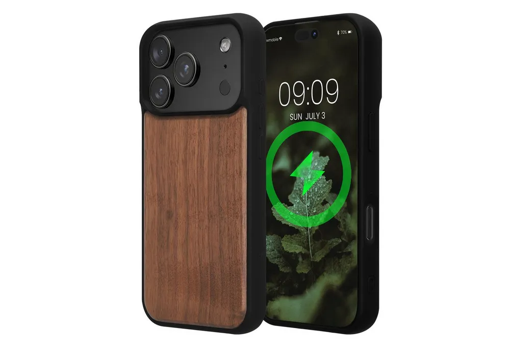 kwmobile Smartphone-Hülle Echtholz Schutzhülle für Apple iPhone 17 Pro Hülle, Cover aus Holz und TPU - Kompatibel mit MagSafe - Walnussholz